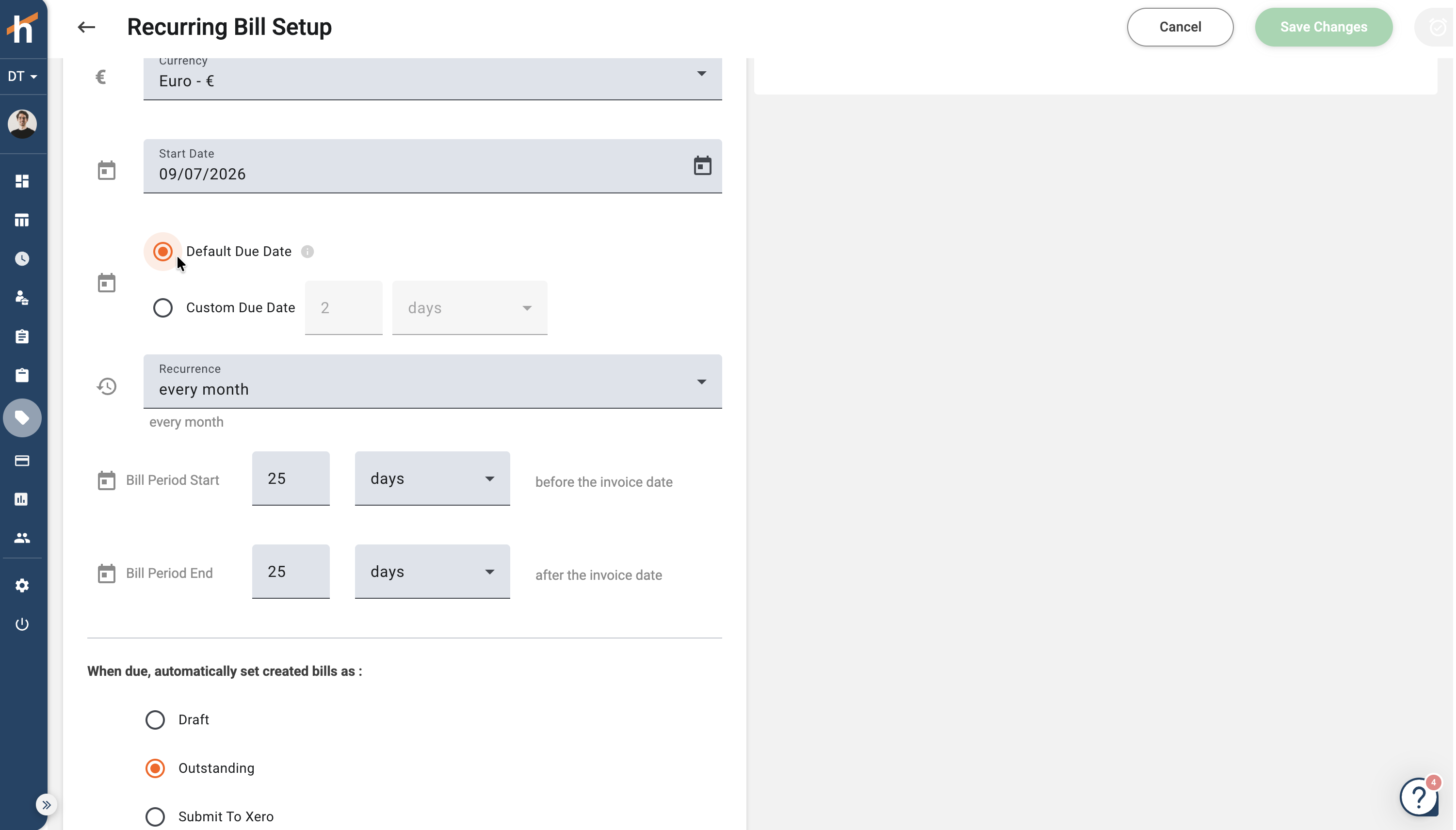Choosing between Default Due Date and Custom Due Date