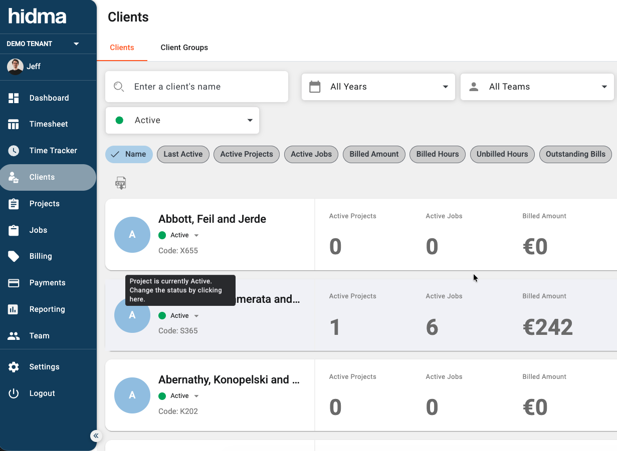 Changing a client's status from the client card