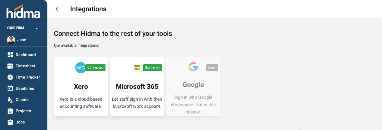 The Integrations page showing the Microsoft 365 card