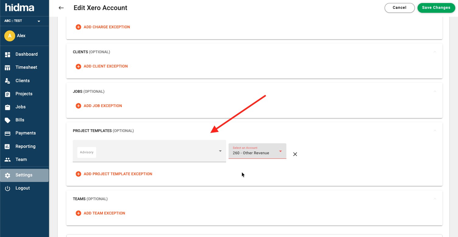 Account Code Exceptions for project templates