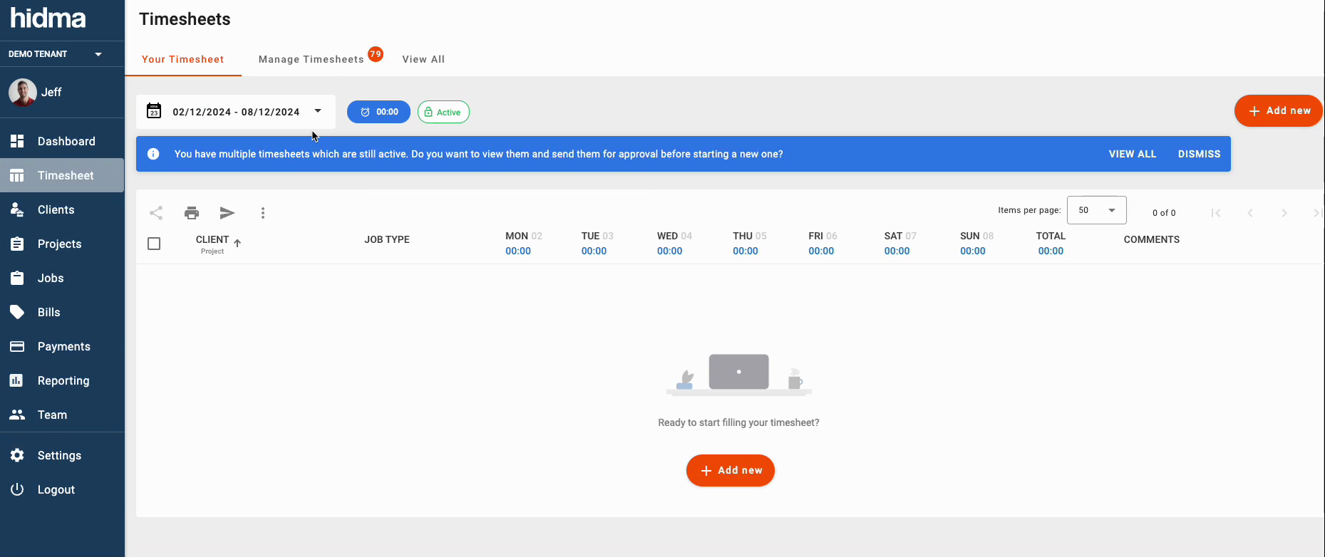 Timesheet overview
