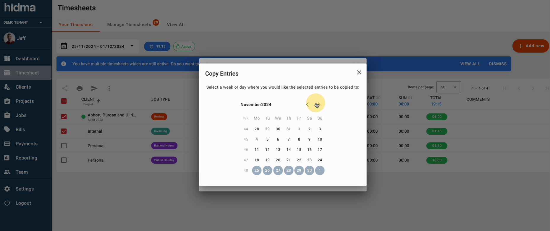 Copy entries dialog